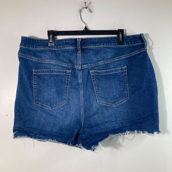 Womens Torrid Denim Shorts Stretch ButtonFly Blue 20 Cotton Spandex Raw Hem - Picture 2 of 8